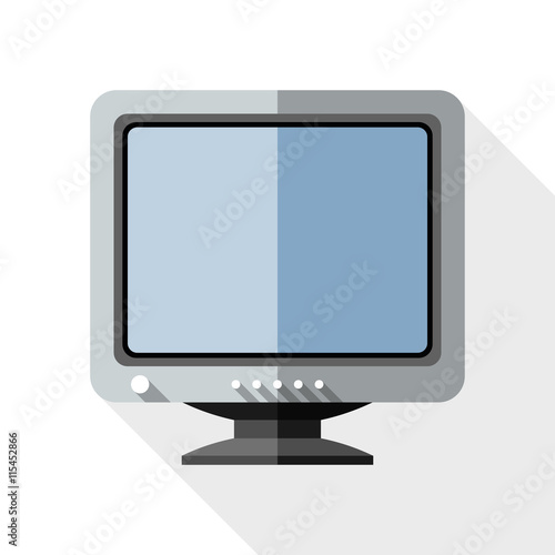 Vector Retro Computer Monitor icon. Old Computer Monitor simple icon in flat style with long shadow on white background