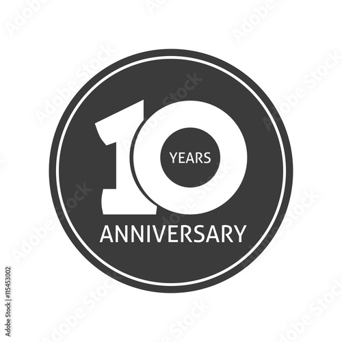10 years anniversary sticker vector icon, 10th year birthday logo label, black and white stamp isolated tag badge round logo graphic clipart