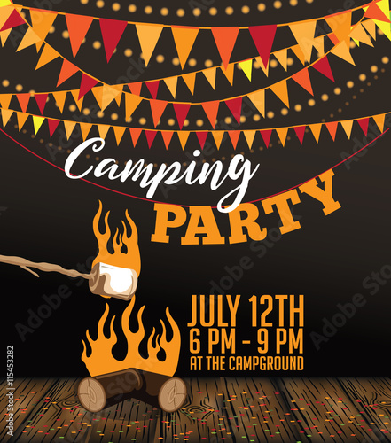 Camping party bunting background with copy space. EPS 10 vector.