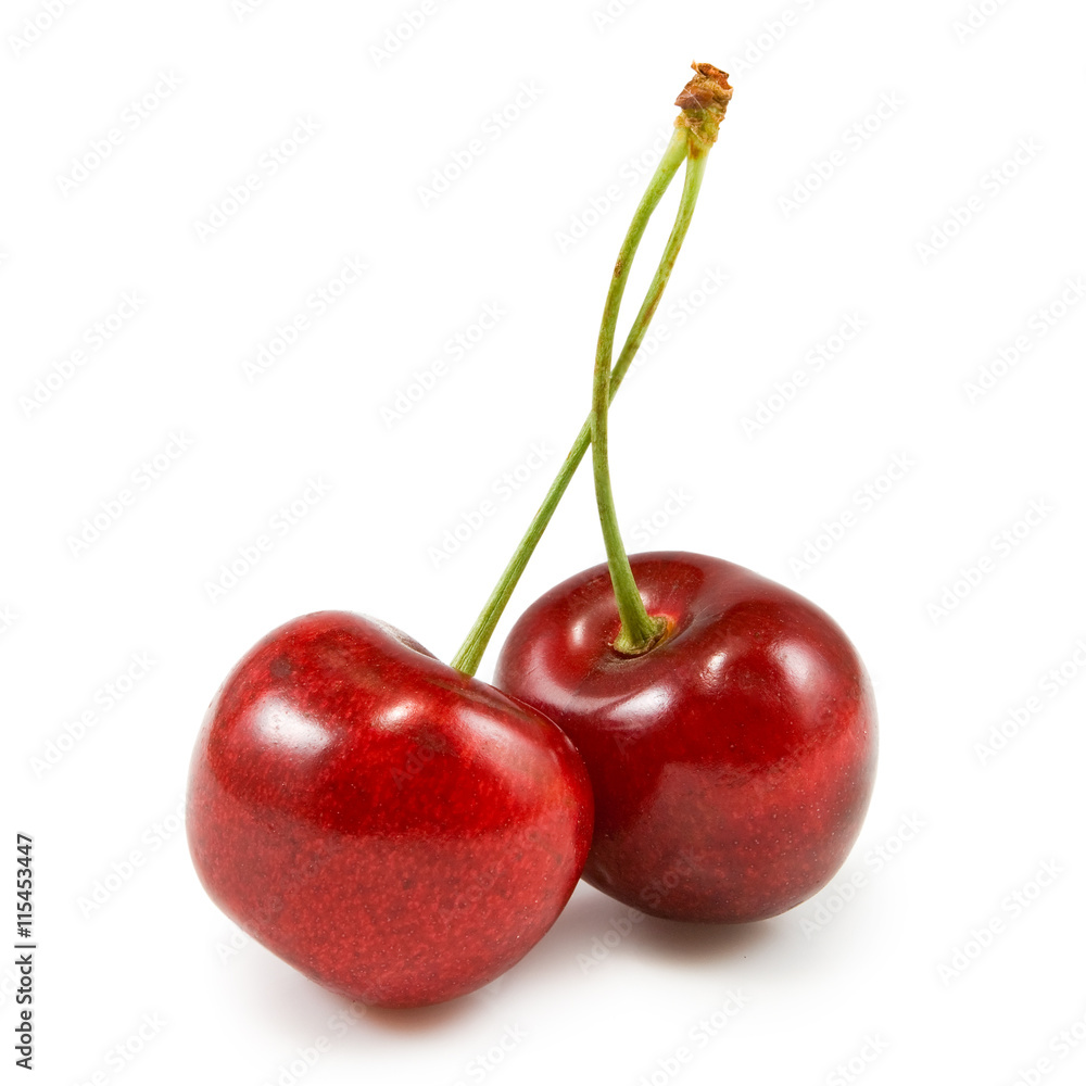 Isolated image of cherries on white background closeup Isolated image of cherries on white background closeup