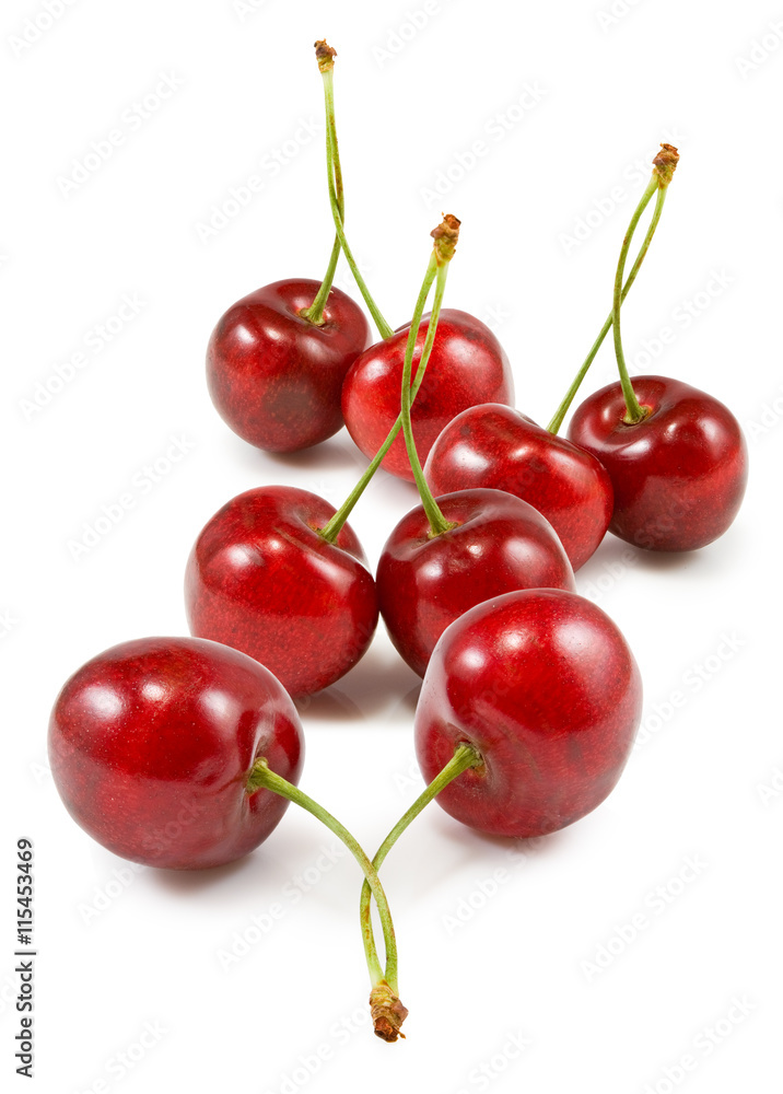 Isolated image of cherries on white background closeup Isolated image of cherries on white background closeup
