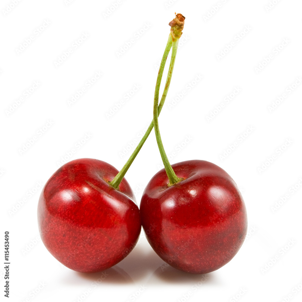 Isolated image of cherries on white background closeup Isolated image of cherries on white background closeup