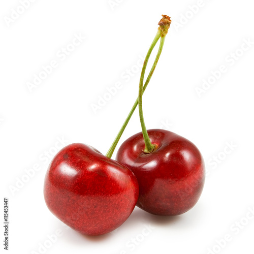Isolated image of cherries on white background closeup