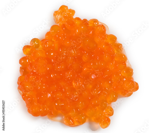 Isolated image of red caviar on a white background closeup