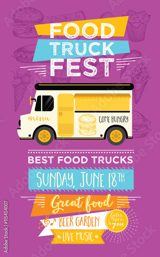 Food truck party invitation. Food menu template design. Food flyer.