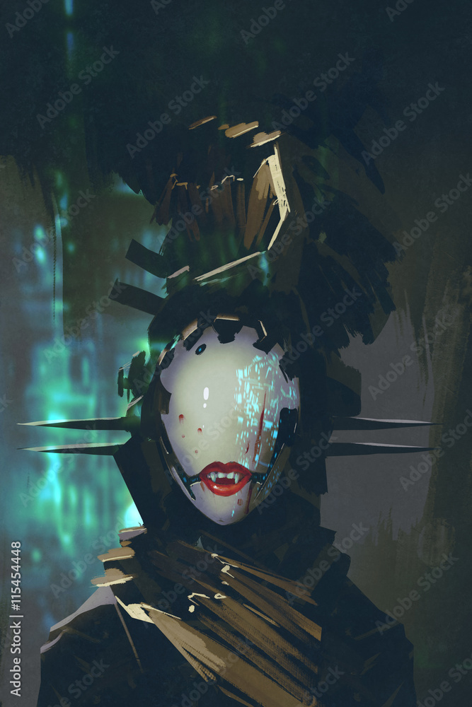 Obraz premium robot woman with artificial face,futuristic concept,illustration painting