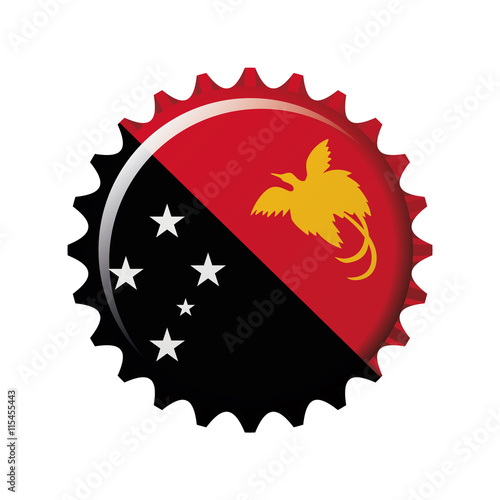National flag of Papua New Guinea on a bottle cap. Vector Illust