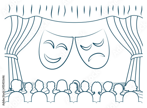 Theatrical scene with grotesque masks