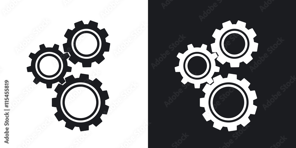Gears or settings icon, stock vector. Two-tone version on black and white background Gears or settings icon, stock vector. Two-tone version on black and white background