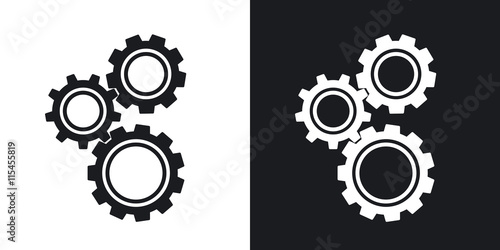Gears or settings icon, stock vector. Two-tone version on black and white background