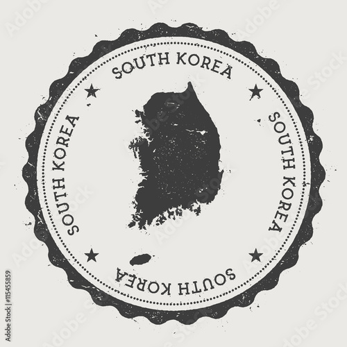 South Korea hipster round rubber stamp with country map. Vintage passport stamp with circular text and stars, vector illustration.