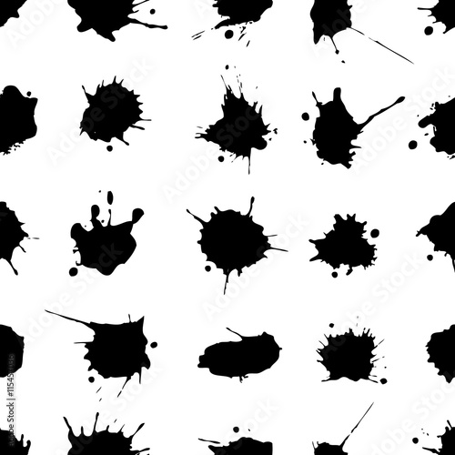 Vector seamless pattern with ink blots and brush strokes. Black and white creative artistic background Series of Drawn Creative Seamless Patterns and vector  Blots  Brush  Strokes.