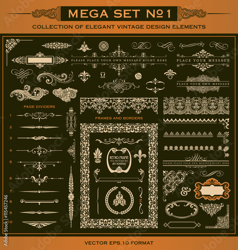 large collection of decorative vector design elements and page decoration (1) - borders, corners, frames, dividers, labels, ornaments and headpieces