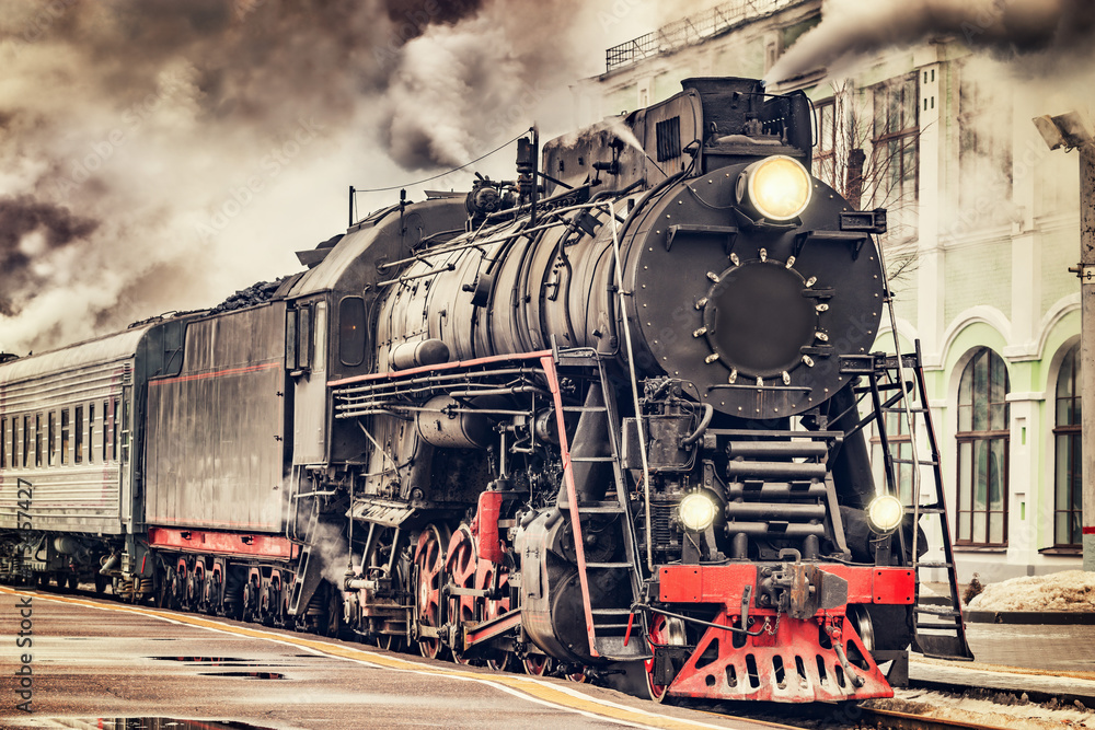 Retro steam train. - obrazy, fototapety, plakaty 