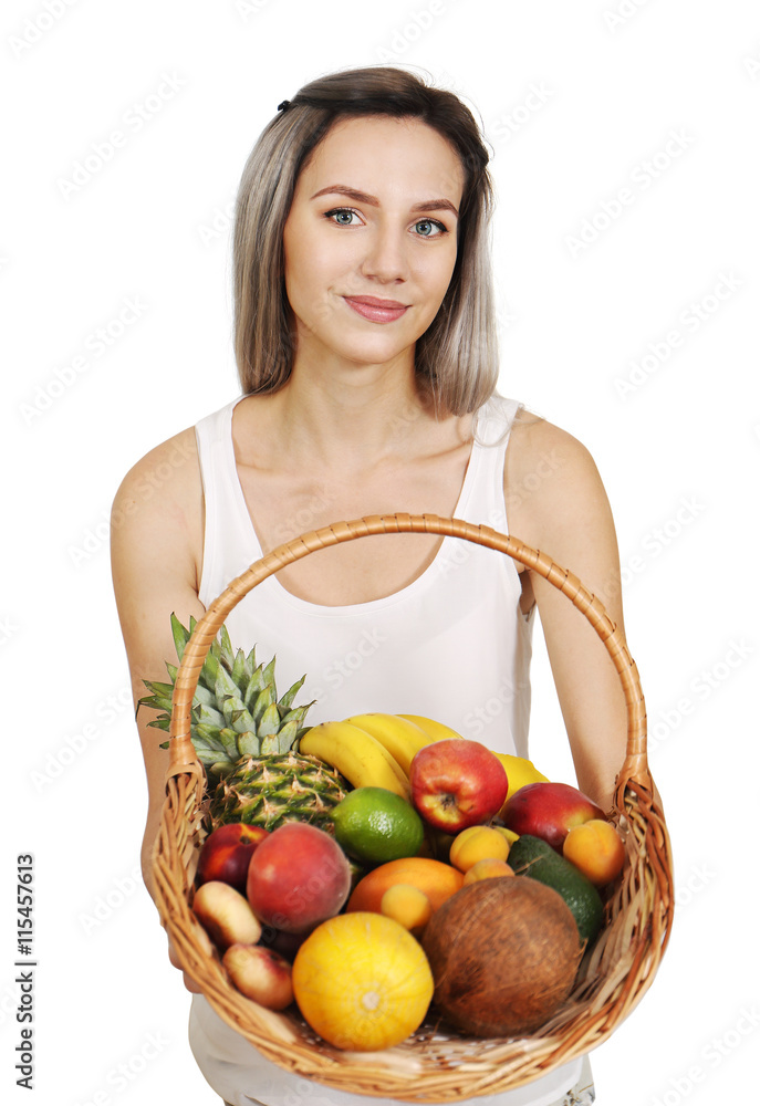 Obraz premium basket with tropical fruits