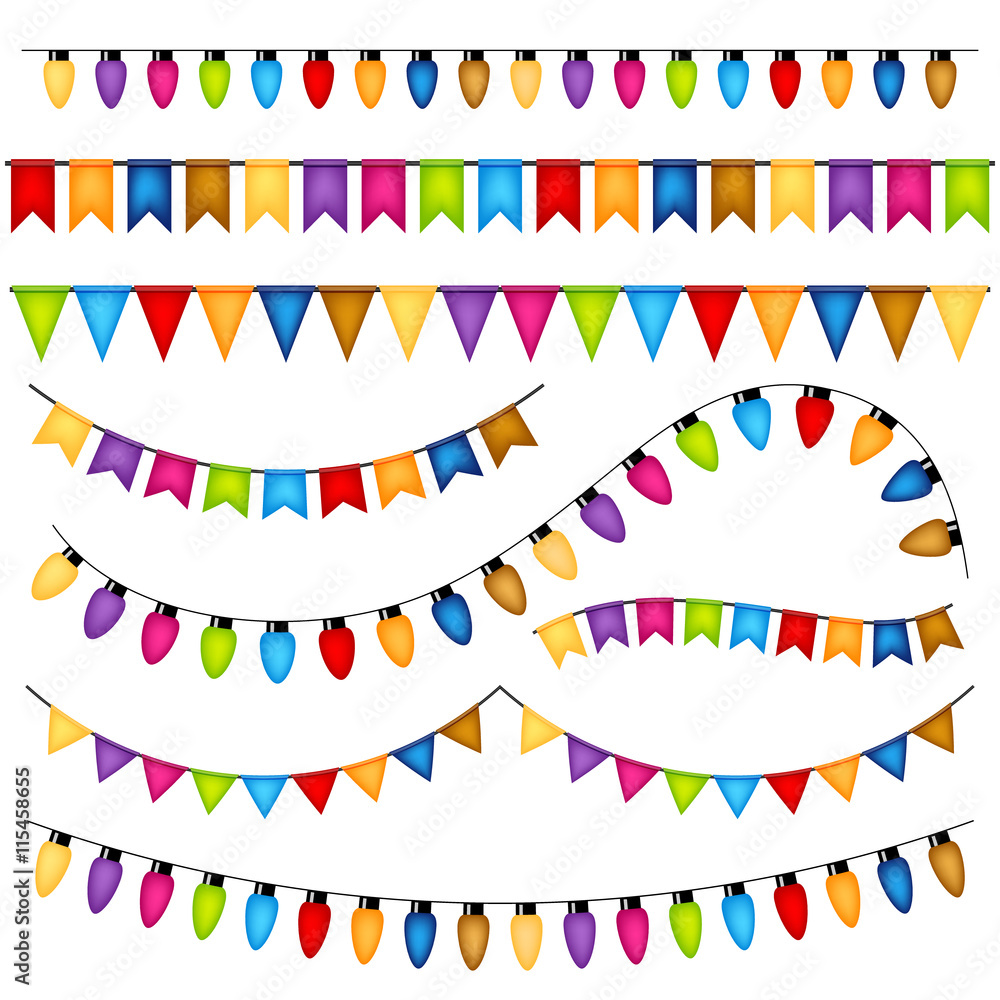 Obraz premium Garlands and flags on white background