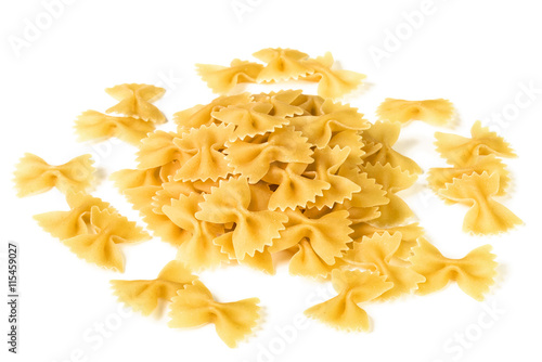 dry bow pasta on white