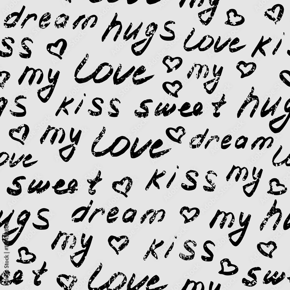 Love lettering seamless pattern. Shabby background. Hand drawn words wallpaper. Vector illustration. Love lettering seamless pattern. Shabby background. Hand drawn words wallpaper. Vector illustration.