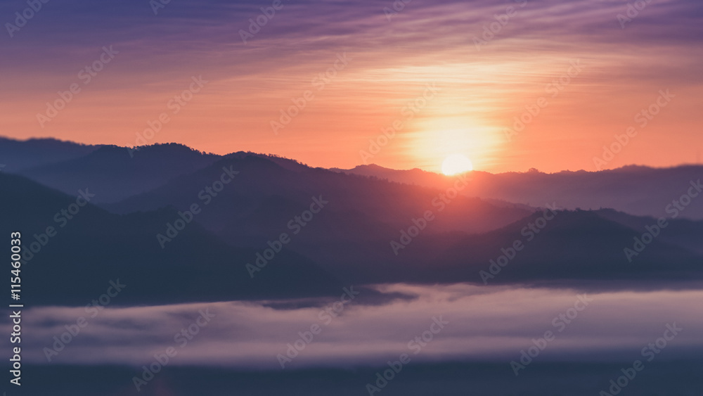 Landscape of Mountain views and Sunrise at Yun Lai Viewpoint,Pai