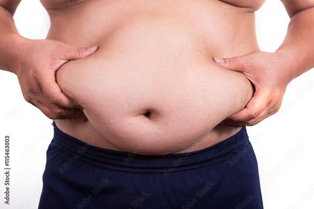 Naklejka premium Fat man checking out his weight