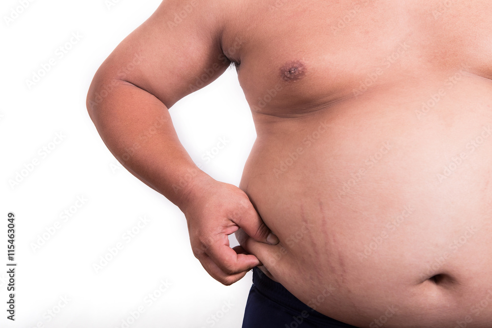 Fat man checking out his weight Fat man checking out his weight