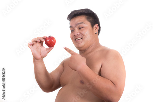 fat man with a apple in his hand