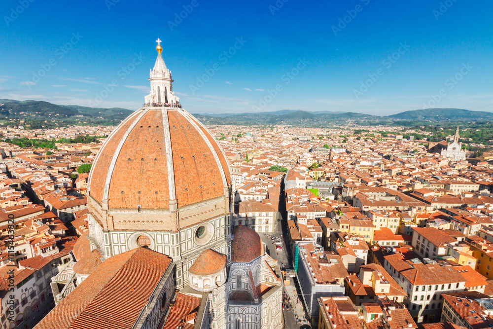 old town roofs with cathedral church Santa Maria del Fiore, Florence, Italy
