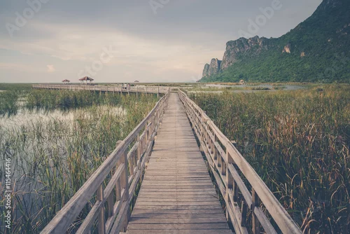 Obraz drewniany most w Parku Narodowym SAM ROI YOD, Tajlandia