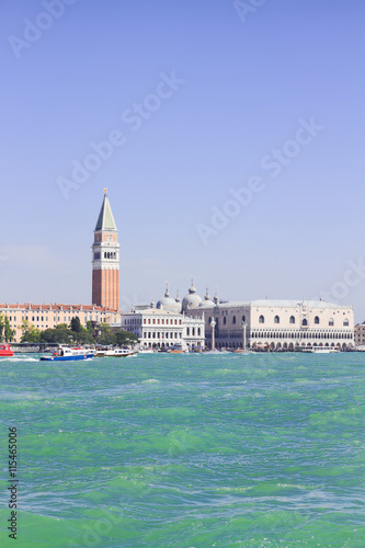 famous San Marco square waterfront with San Marco Bell Tower ana plalace of Doges, Venice, Italy photo