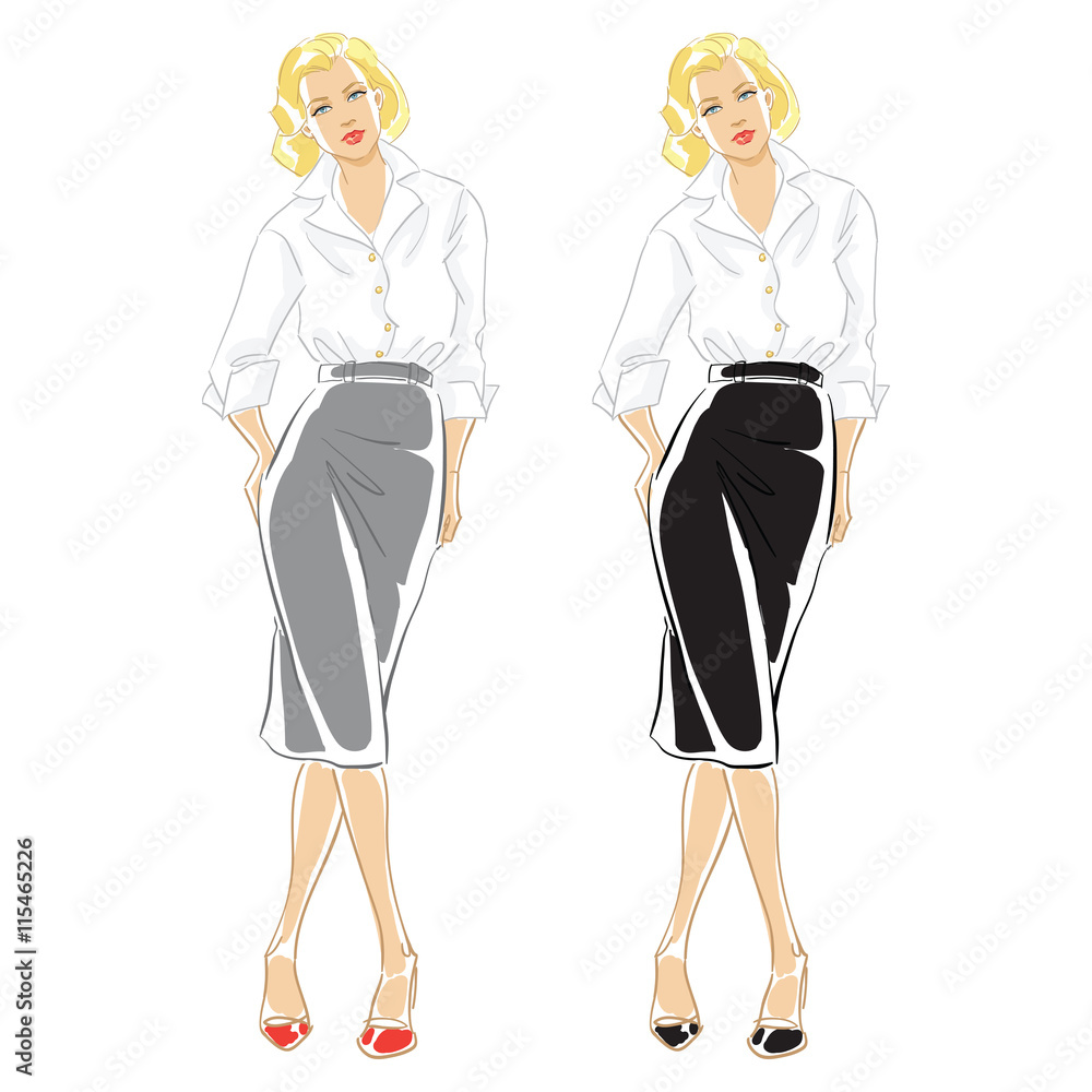 Vector line illustration of blonde woman face with elegant haircut. Fashion sketch Vector line illustration of blonde woman face with elegant haircut. Fashion sketch