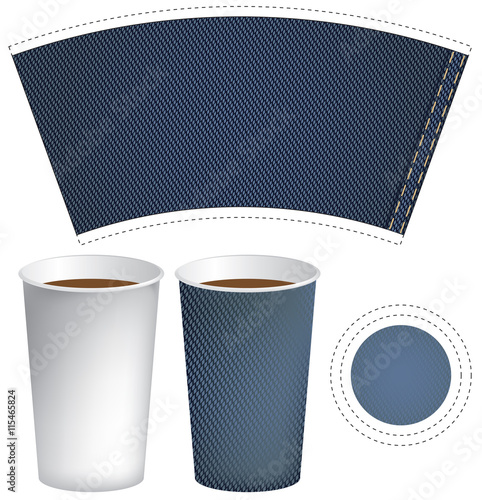 paper cup for hot drink coffee or tea on the background of denim
