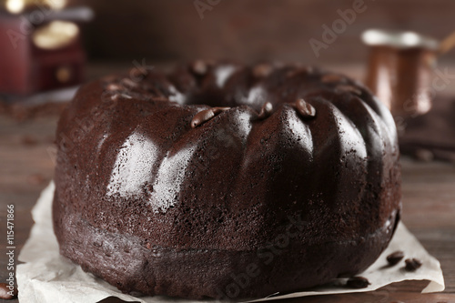 Chocolate muffin cake, on the table