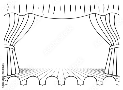 black and white drawing theatrical scene