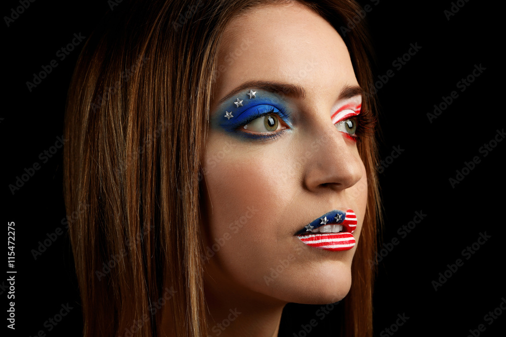Fototapeta premium Portrait of beautiful girl with USA makeup