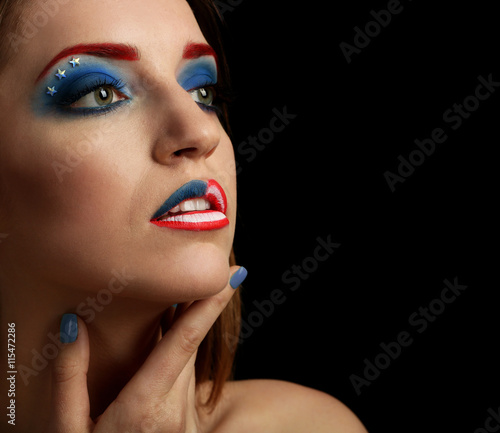 Portrait of beautiful girl with USA makeup