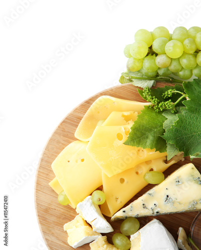 Grapes and cheese, isolated on white