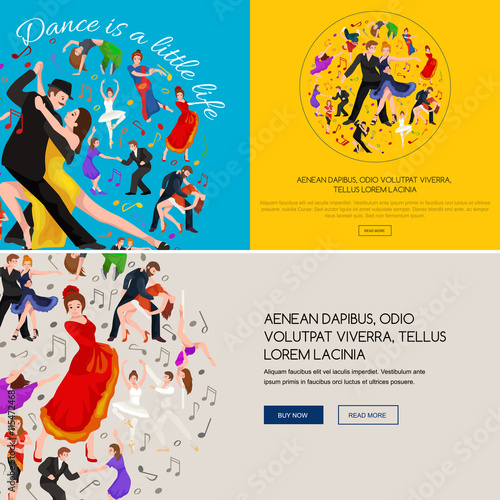 Group of dancing people, yong happy man and woman dance together and in a couple, girl sport dancer, happy boy, dance background vector illustration pictogram isolated