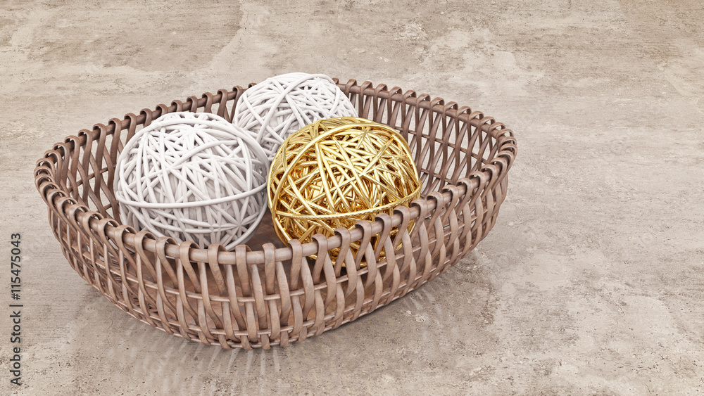 Ball of yarn gold. 3d rendering