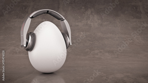 Fototapeta Naklejka Na Ścianę i Meble -  Unusual cartoon egg in headphones. 3d rendering