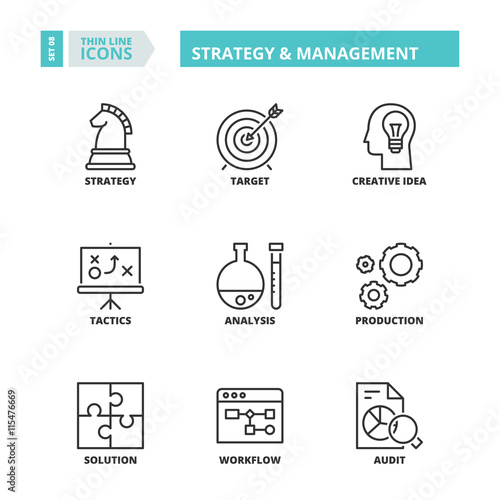 Thin line icons. Business. Strategy and management