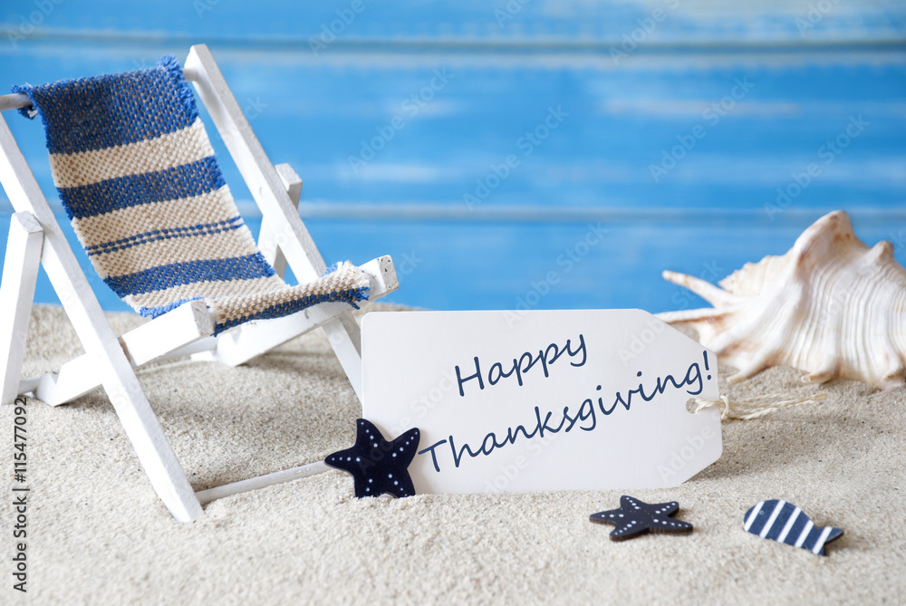 Summer Label With Deck Chair And Text Happy Thanksgiving Summer Label With Deck Chair And Text Happy Thanksgiving
