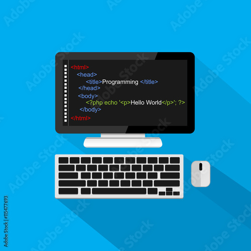 Web programming illustration. Coding, web development, application development illustration.
