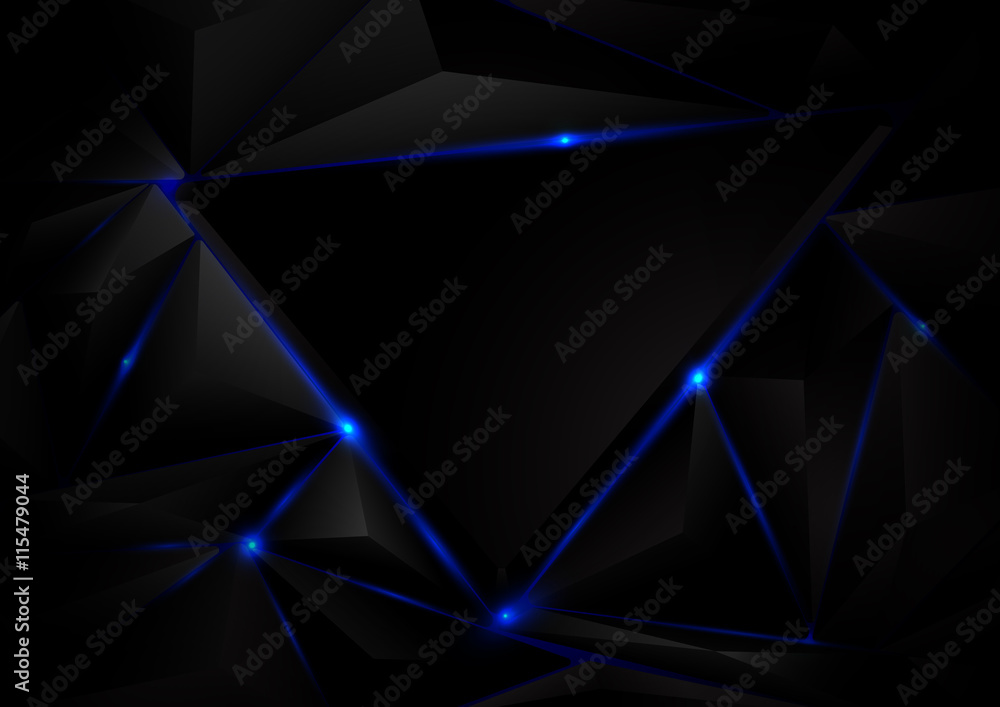 Abstract black triangle pattern background. Blue lighting. Geome Stock
