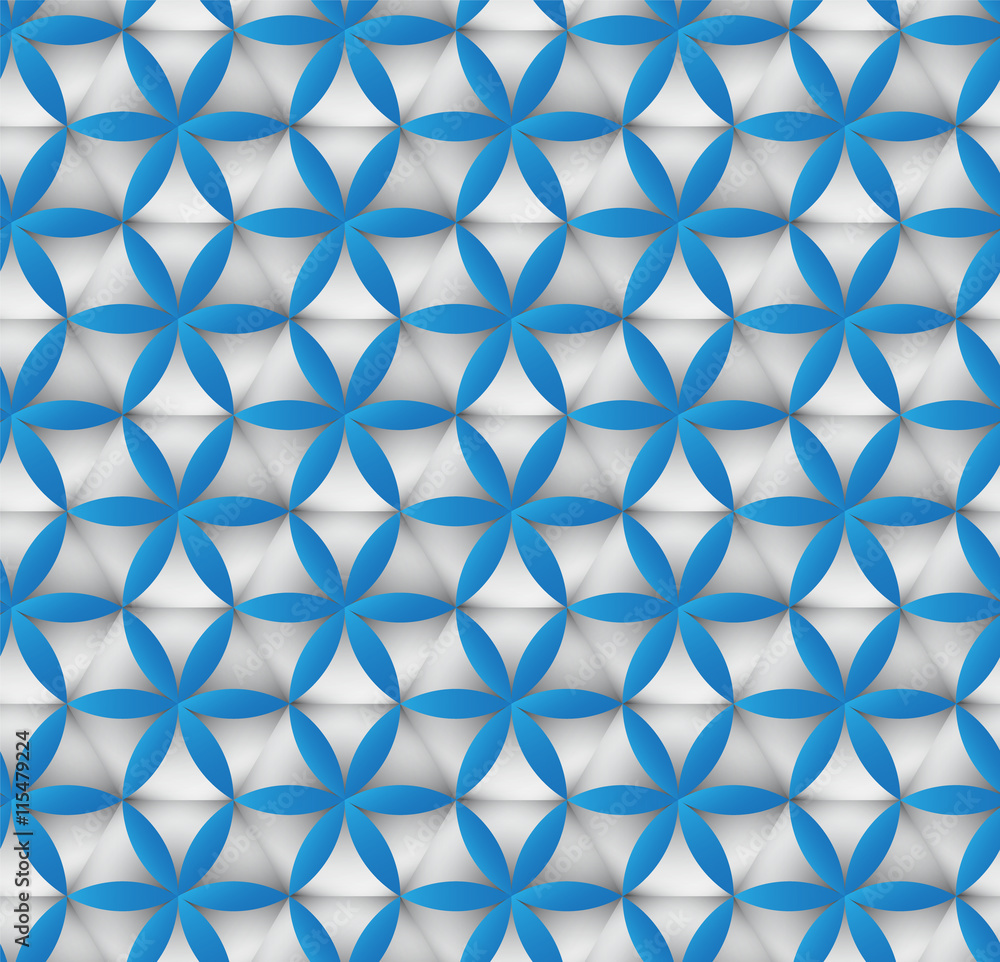 Seamless White abstract hexagon pattern background. Blue flowers Seamless White abstract hexagon pattern background. Blue flowers