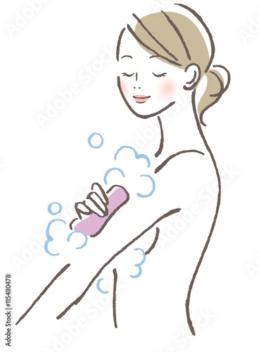 女性　体を洗う
