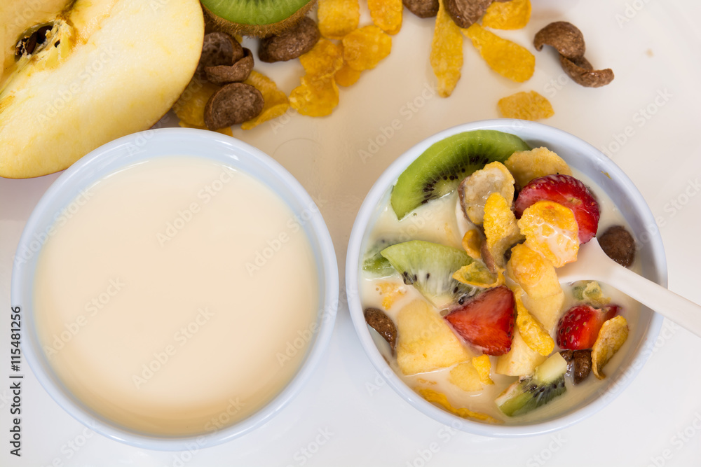 fruit in cereal and milk fruit in cereal and milk