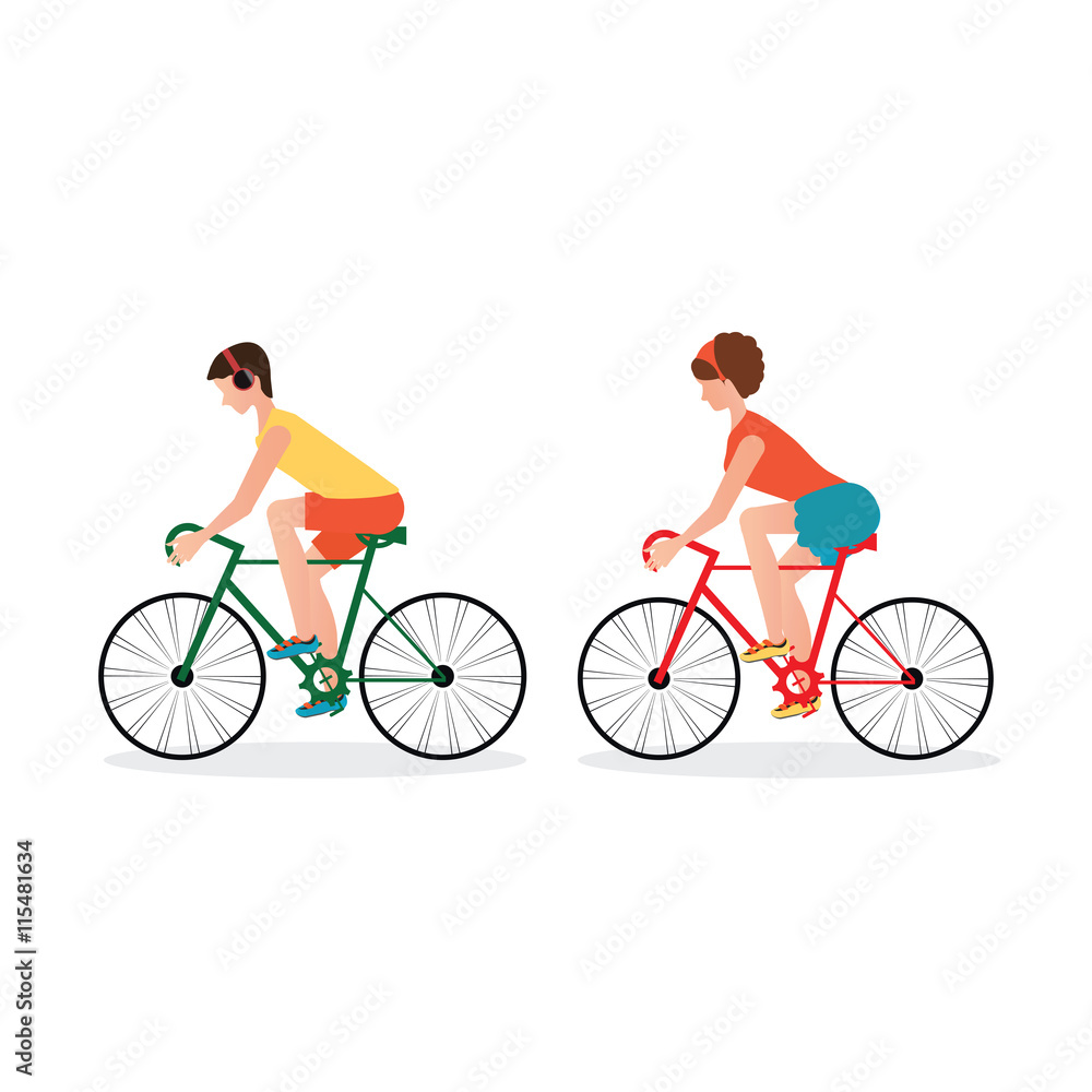 Fototapeta premium Couple Riding Bicycles isolated on white background.