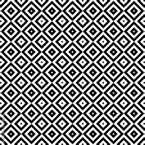 Black and white square pattern background.