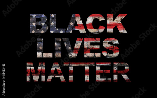 Black lives matter slogan on American flag, black background photo