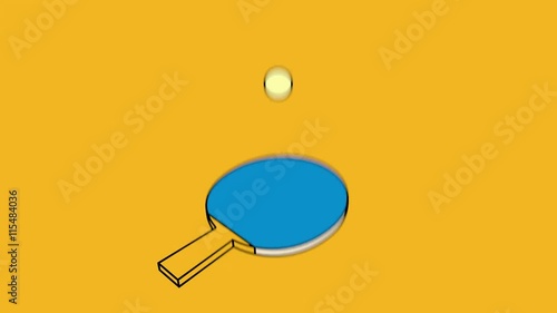 Ping pong paddle hitting a bouncing ball, animated loop, minimal design, cartoon